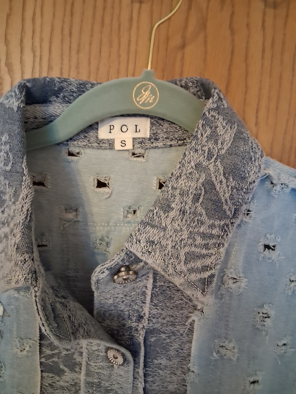 POL Light Blue Distressed Patchwork Denim Jacket - Picture 5 of 9